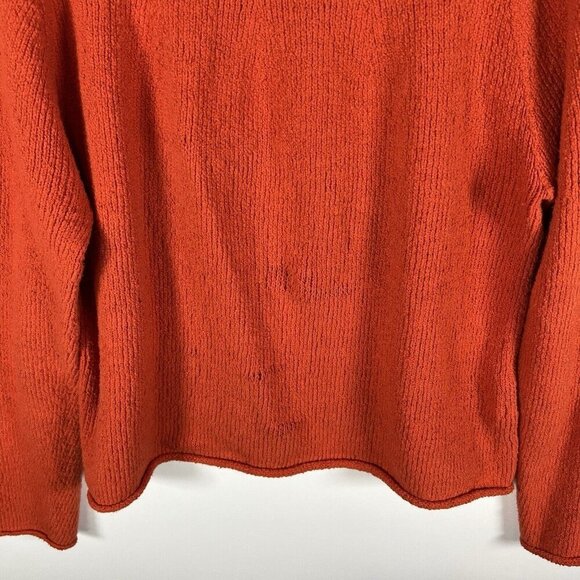 EILEEN FISHER Cotton Roll Neck Knit Sweater Large Orange Cottagecore‎ Fisherman - Picture 4 of 8